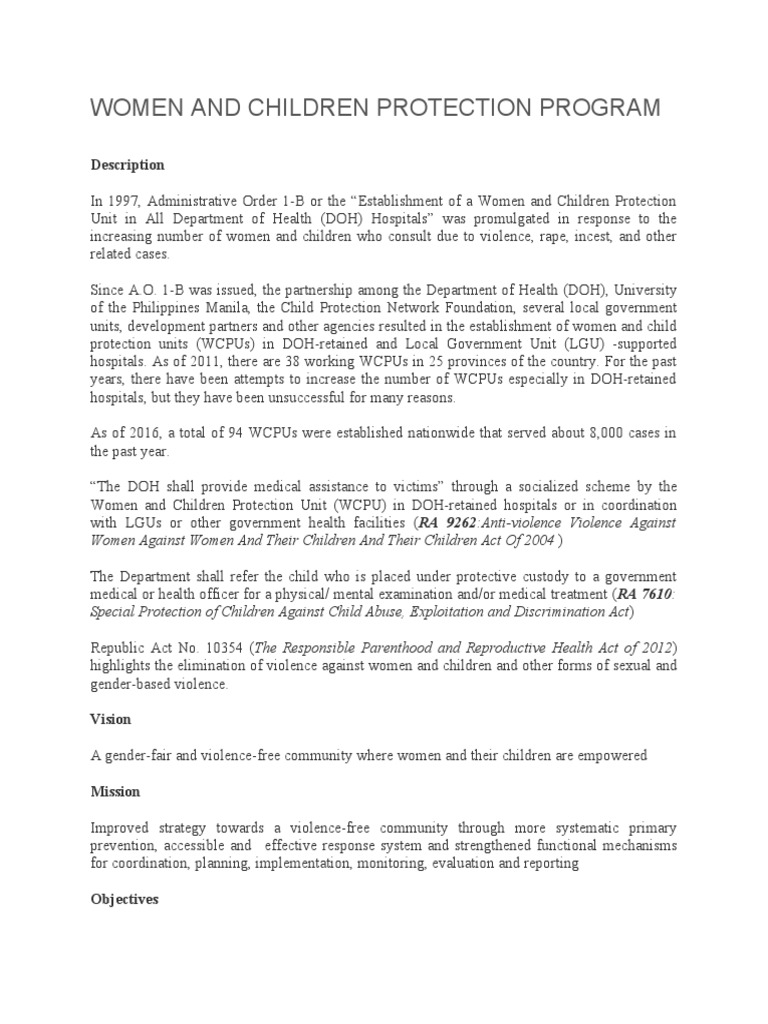 Women and Children Protection Program Doh and Doj PDF Violence