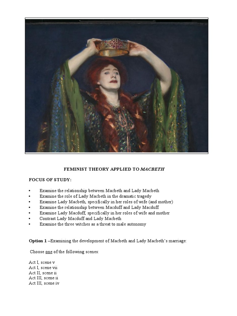Taskfeminist Theory Applied To Macbeth Pdf Macbeth Gender