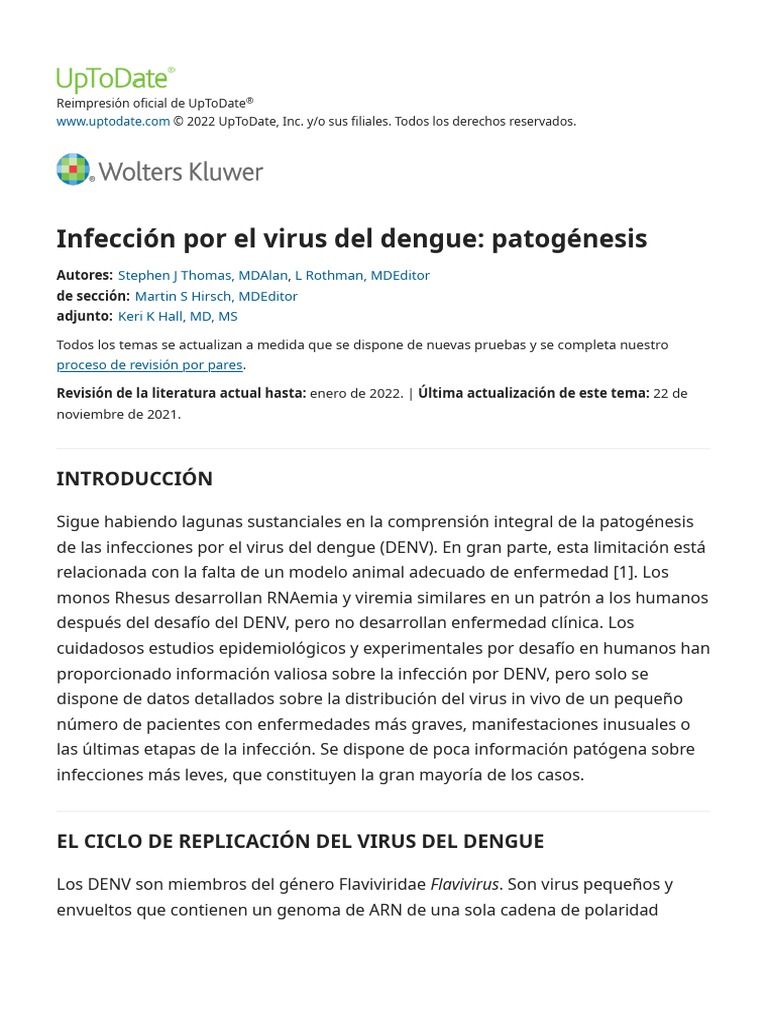 Dengue virus infection Pathogenesis UpToDate PDF