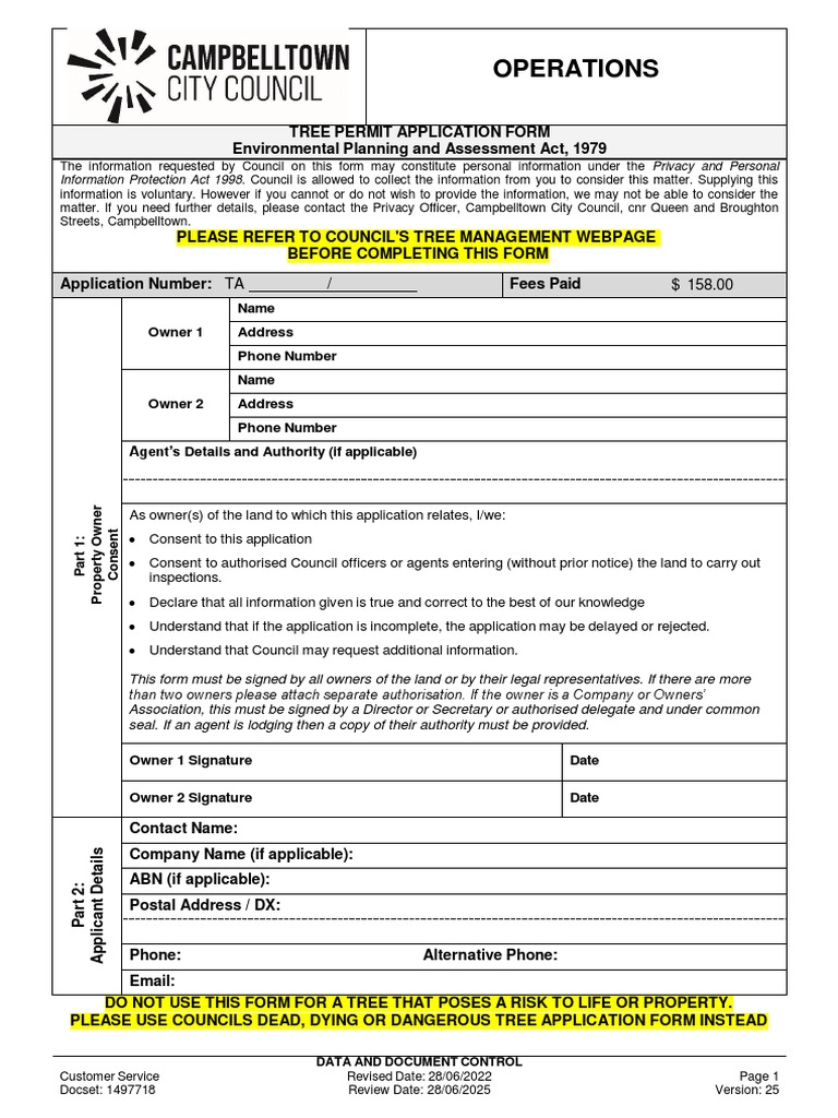 Campbelltown Tree Permit Application Form | PDF | Pruning