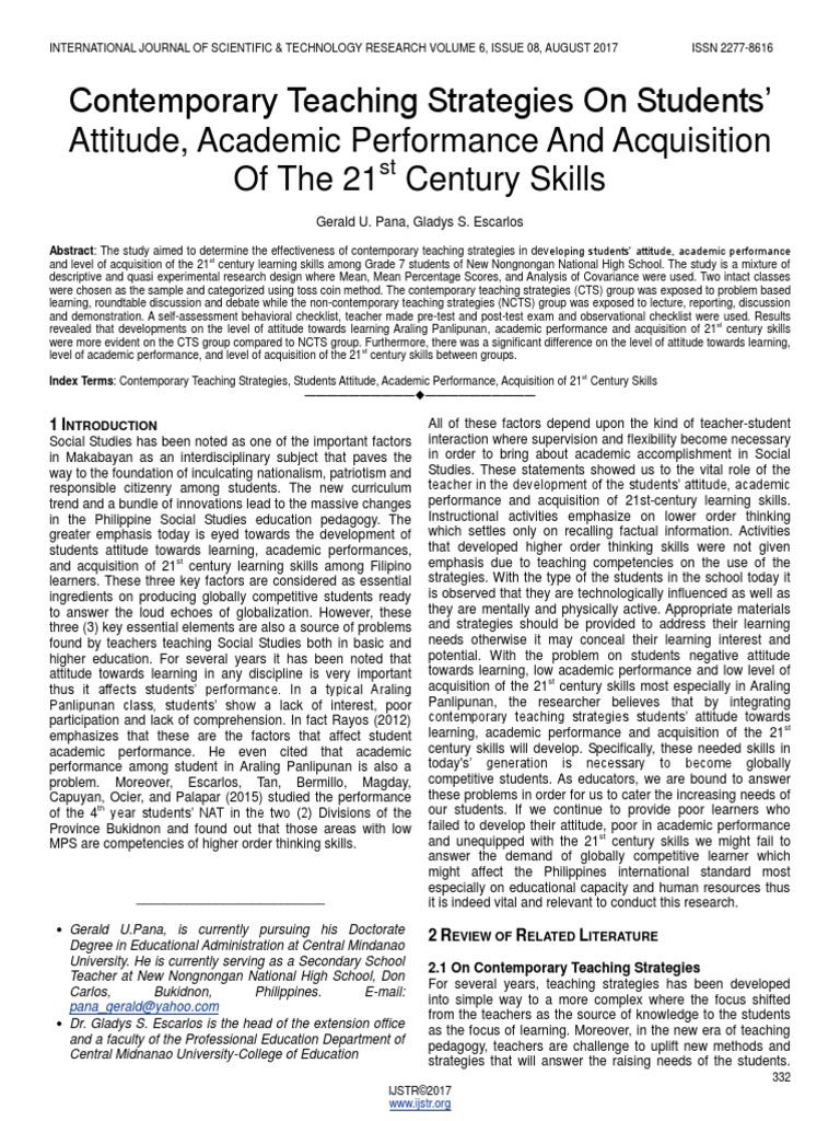 Contemporary Teaching Strategies On Students Attitude Academic ...