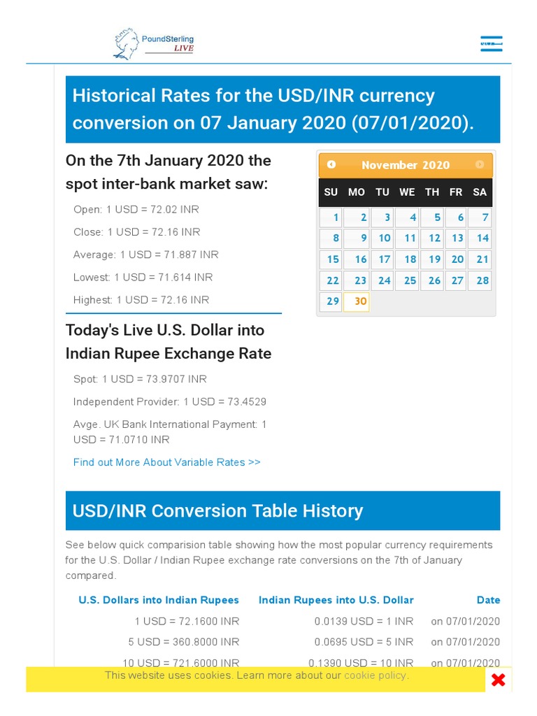 USD to INR Exchange Rates on Jan 7, 2020 | PDF | United States Dollar |  Exchange Rate