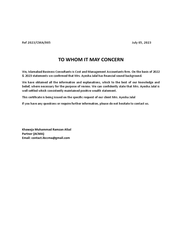 Accountant Ref Letter | PDF