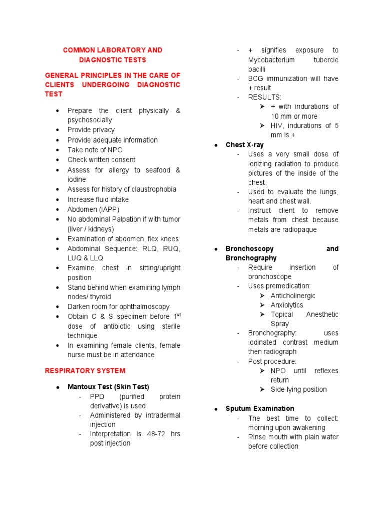 Common Laboratory and Diagnostic Tests PDF Medical Ultrasound Myocardial Infarction