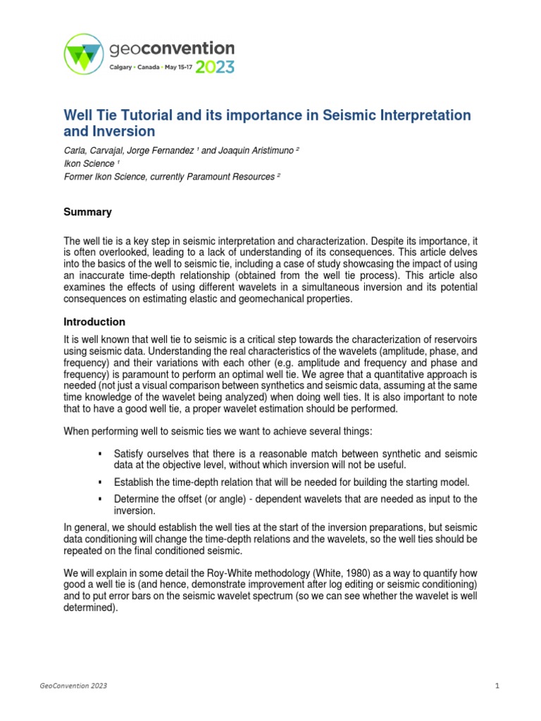 Well Tie Tutorial And Its Importan Pdf Wavelet Applied Mathematics
