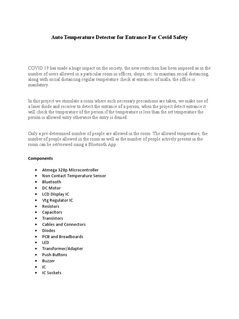 Auto Temperature Detector For Entrance For Covid Safety Components PDF