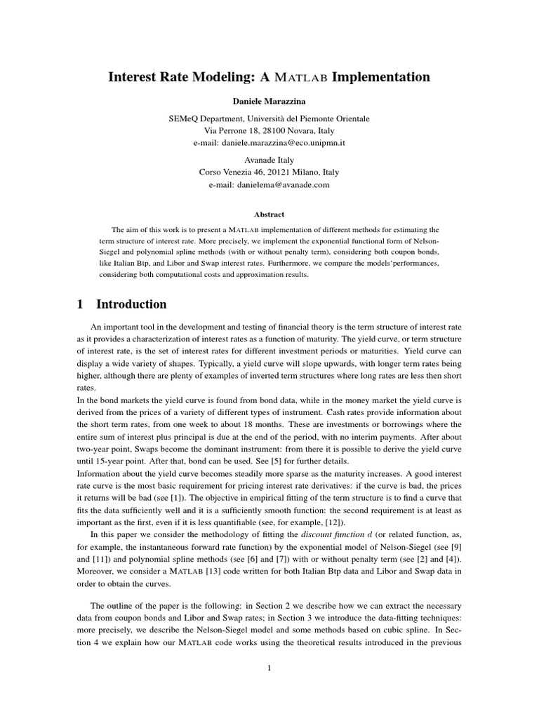 Interest Rate Modeling PDF Yield Curve Spline (Mathematics)