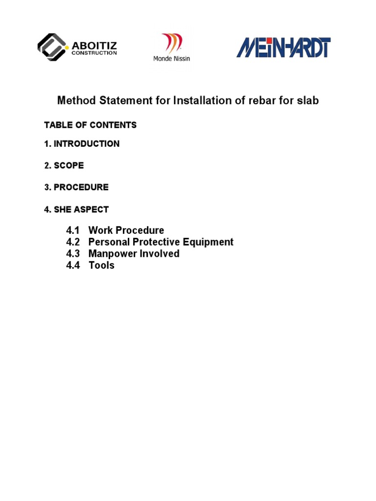 Rebar Installation Work Methodology PDF