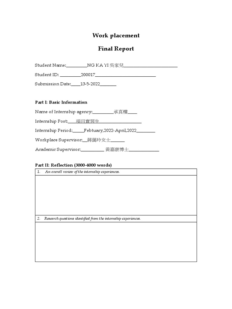 Work Placement Final Report Example | PDF | Career & Growth | Business