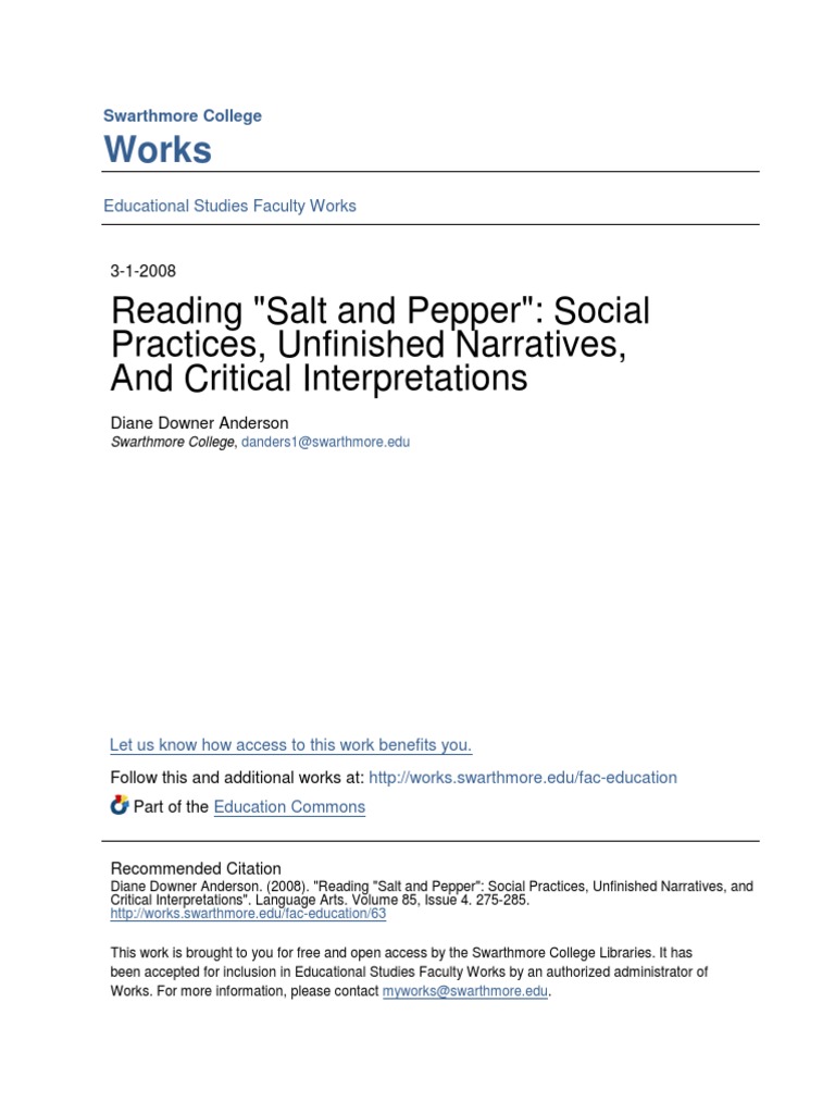 Works Reading "Salt and Pepper" Social Practices, Unfinished