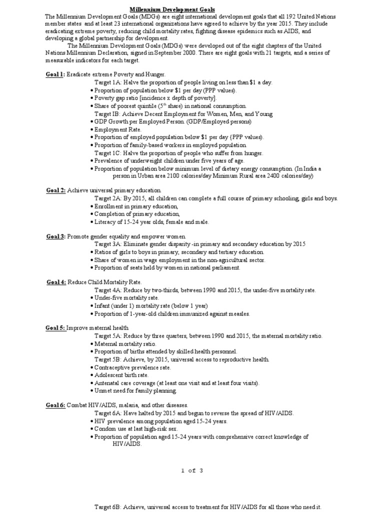 Overview of Millennium Development Goals | PDF | Millennium Development ...