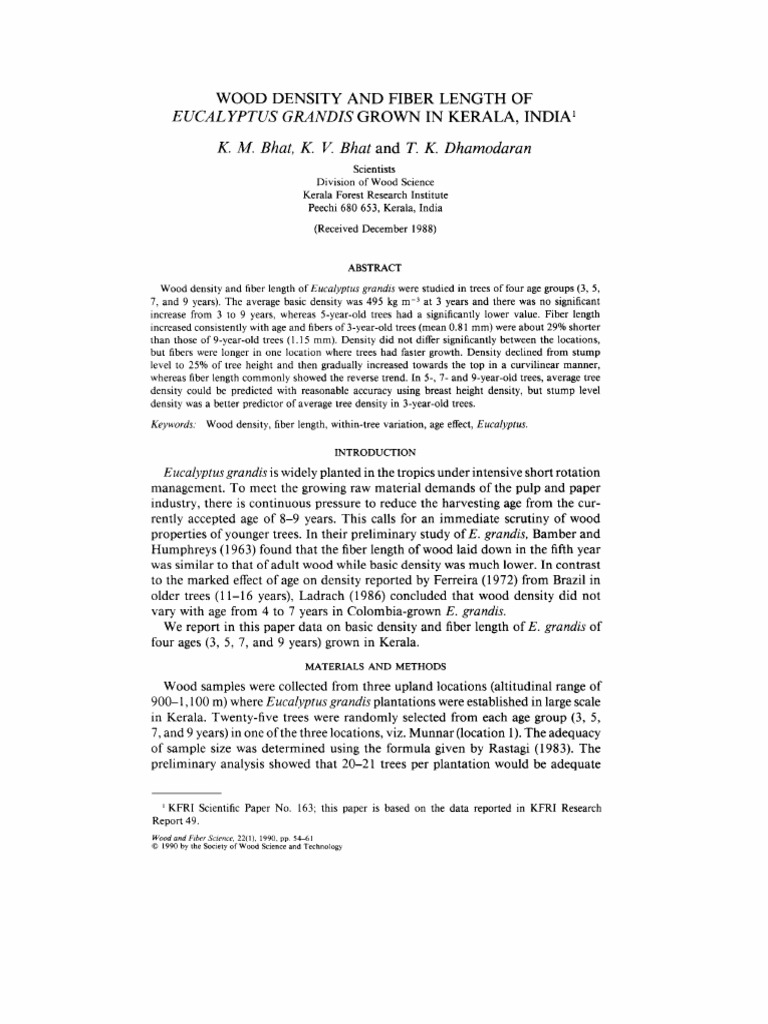 Eucalyptus Grandis Wood Density Study | PDF | Wood | Eucalyptus