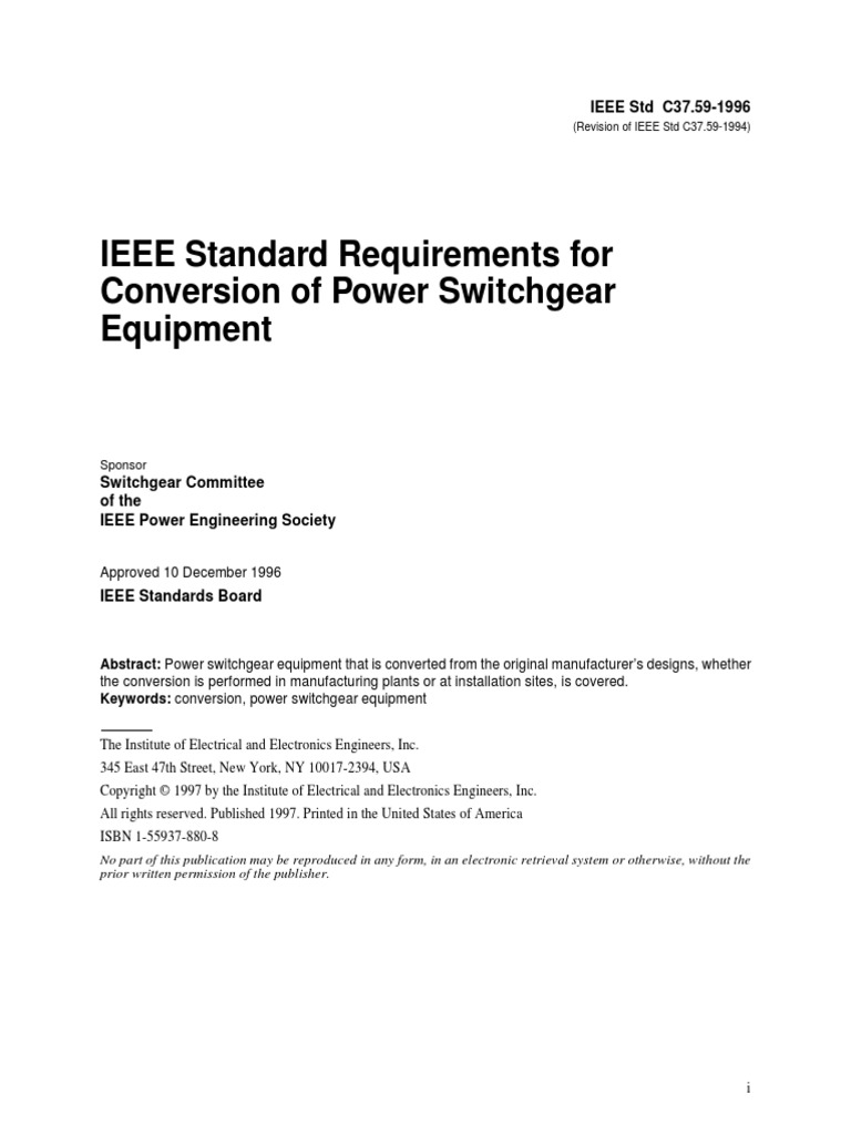 IEEE Standard Requirements For Conversion of Power Switchgear Equipment ...