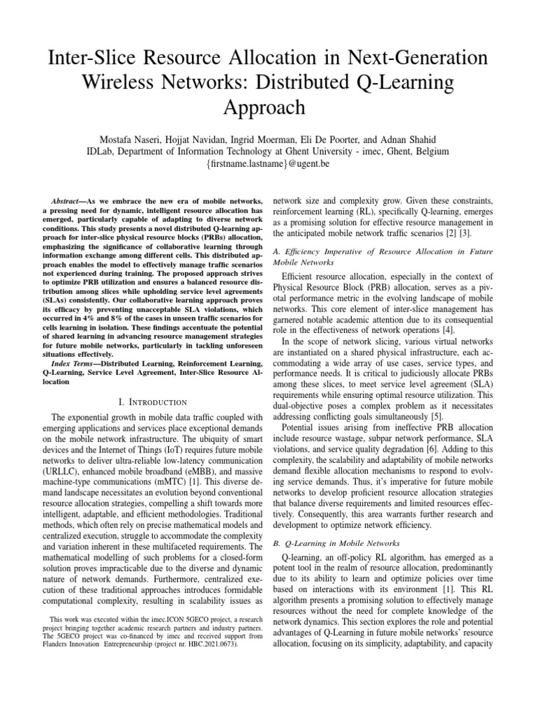 Q-Learning for Inter-Slice Resource Allocation | PDF | Computer Network ...