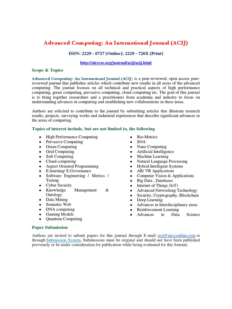 Advanced Computing Journal Submission Guide | PDF | Computing ...
