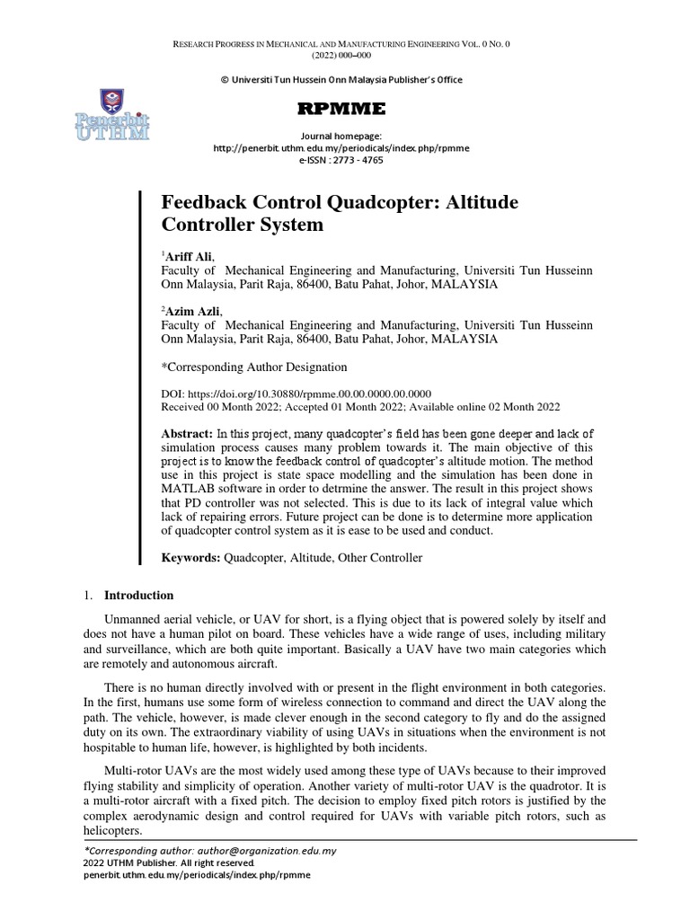 Quadcopter Altitude Control System Research | PDF | Control Theory ...