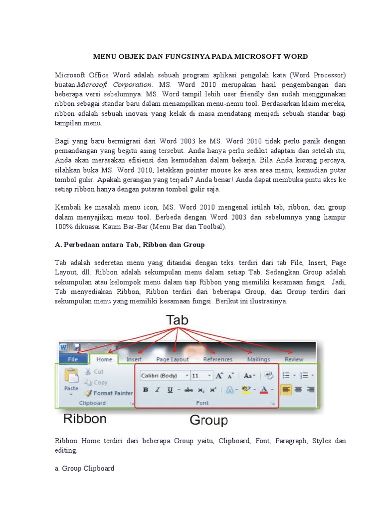 pengertian menu tabel pada microsoft word