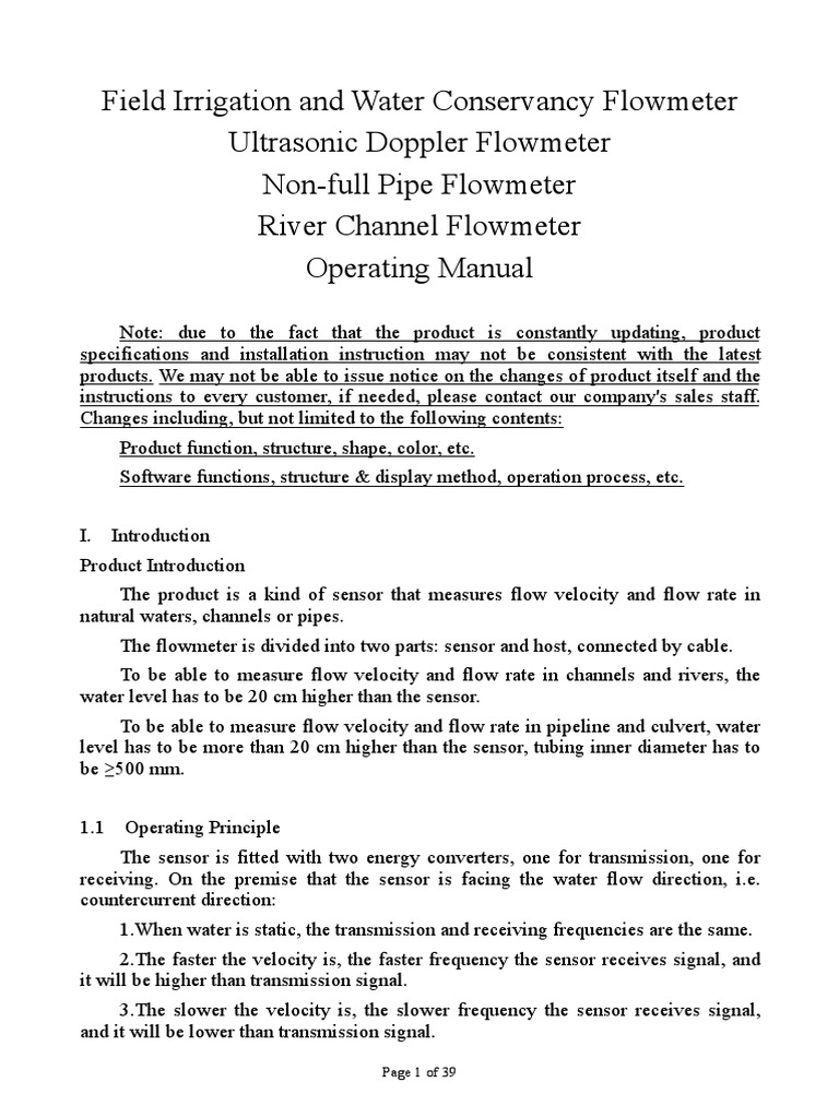 Ultrasonic Flowmeter Operating Manual | PDF | Flow Measurement