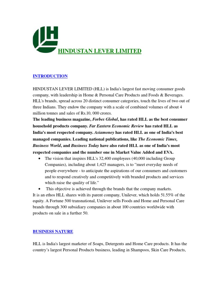 Hindustan Lever Limited Economies Business