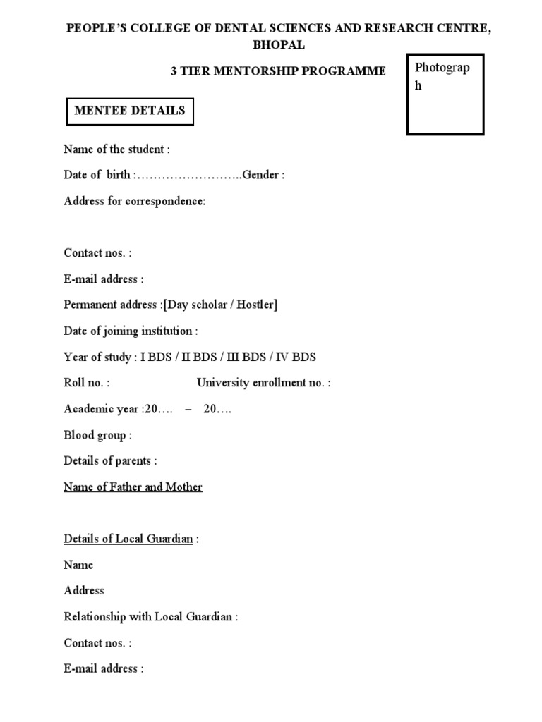 Mentor Mentee PROFORMA PDF Dental Degree Mentorship