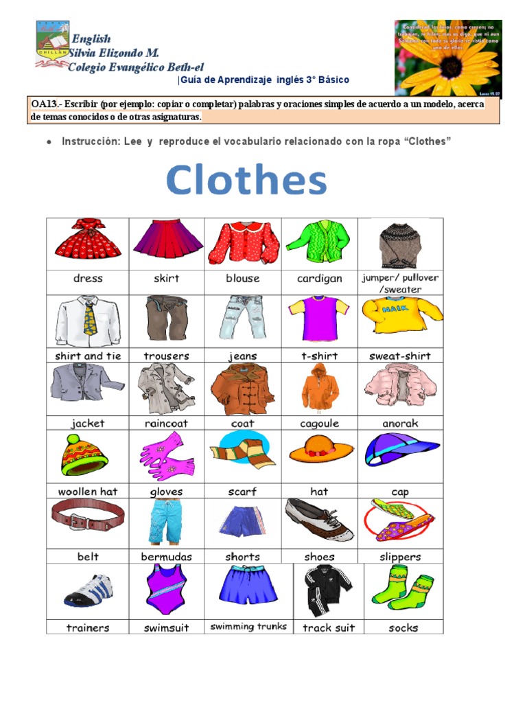 Vocabulario de Ropa en Inglés para Niños | PDF | Artes del Lenguaje y ...