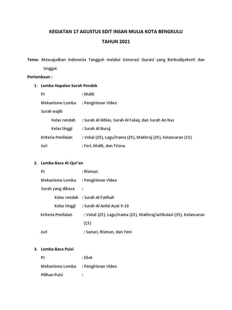 Juknis Lomba 17 Agustus Sdit Insan Mulia PDF