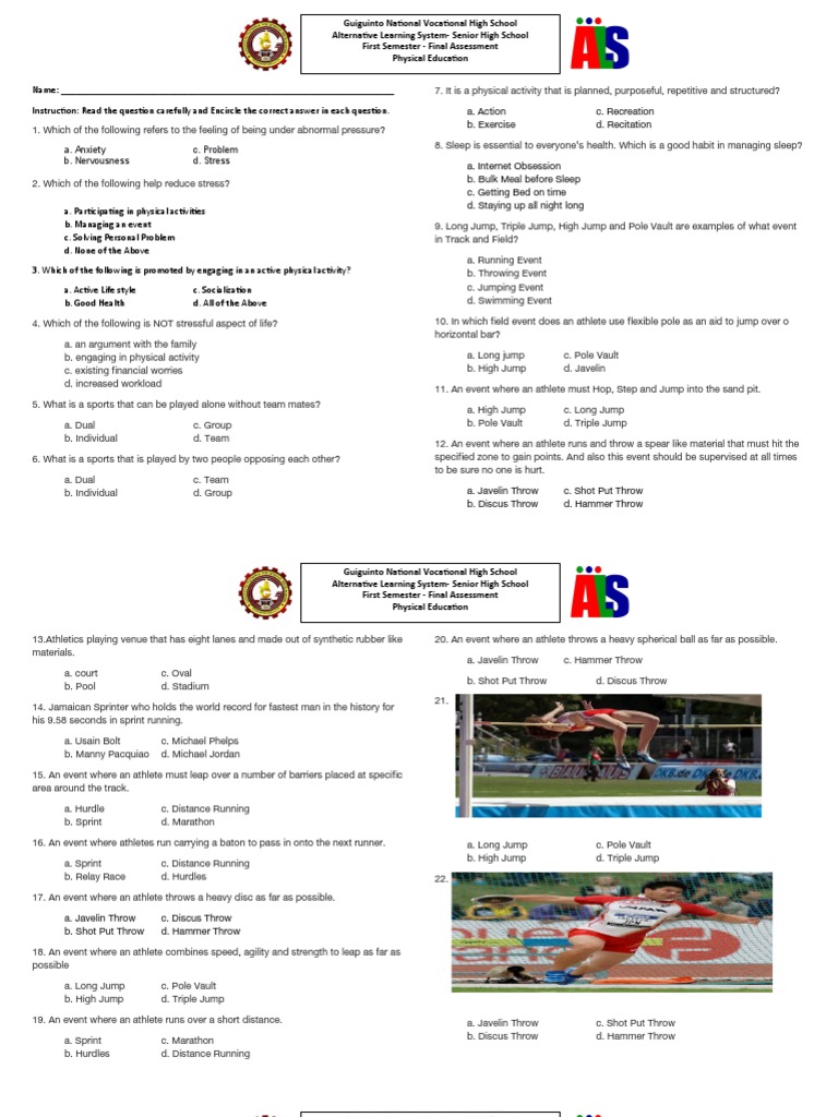 Physical Education Final Exam Questions | PDF | Track And Field | Games ...