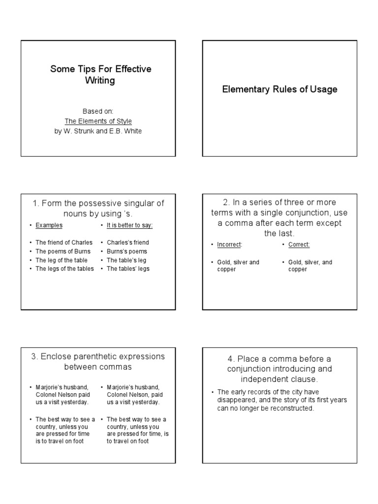 Some Tips For Effective Writing Elementary Rules of Usage Based On