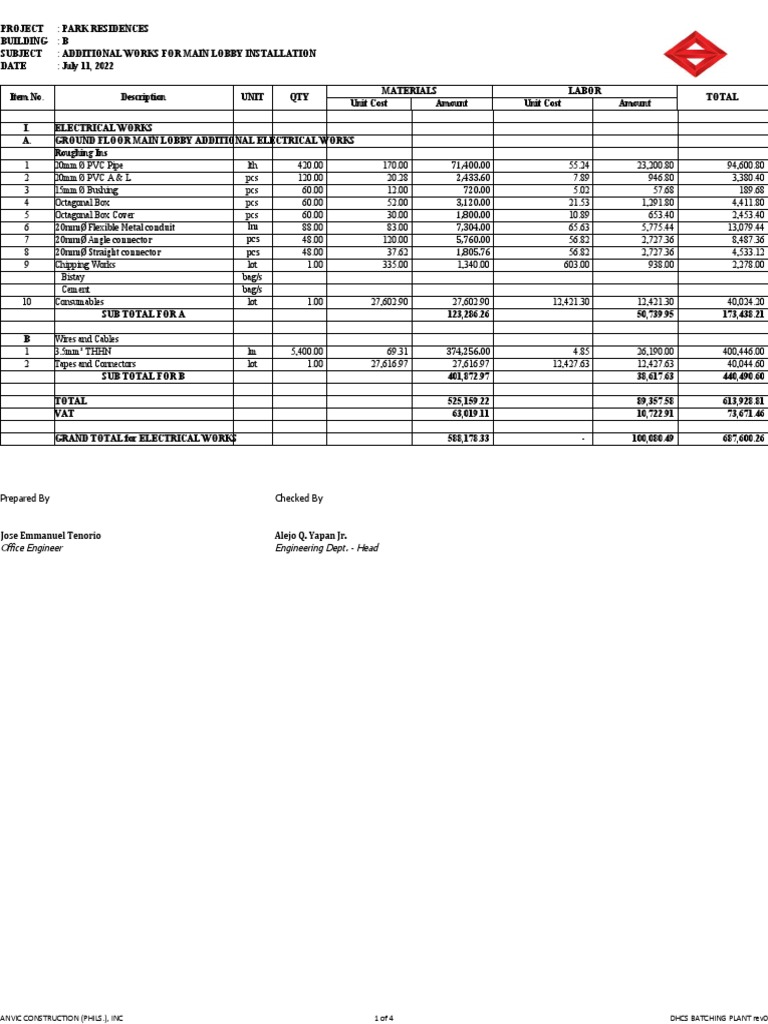 Main Lobby For Quotation B, C, D, G PDF Equipment Components