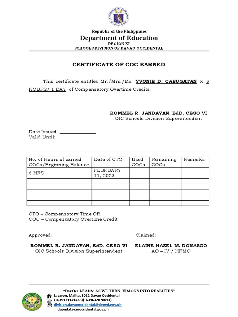 Certification Coc Earned PDF