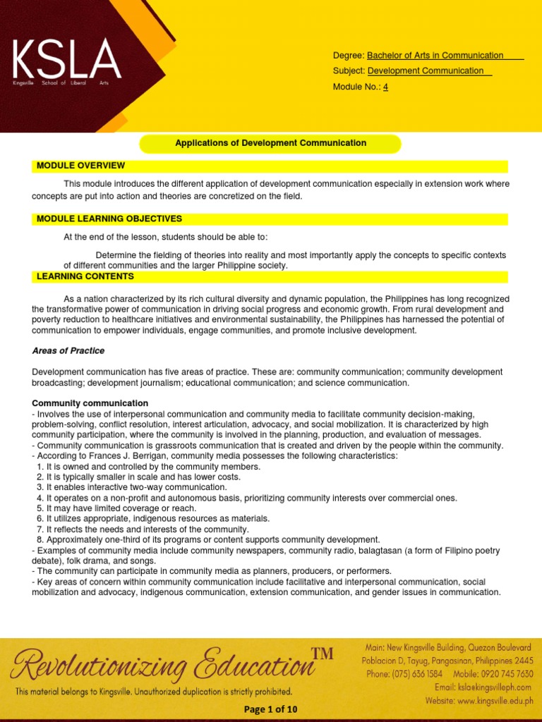 Dev Comm Mod 4 Lesson 1 2 Ba Comm Pdf Communication Learning