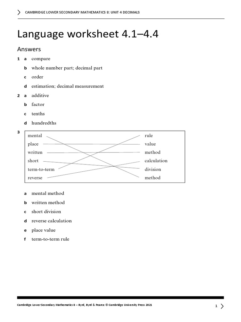 Unit 4 Worksheet 4.1-4.4 Answers | PDF