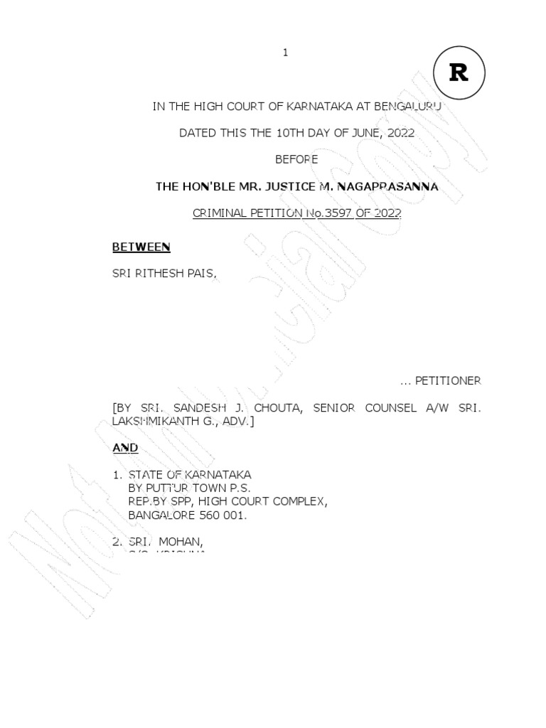 Karnataka High Court Order 422900 PDF Lawsuit Injunction