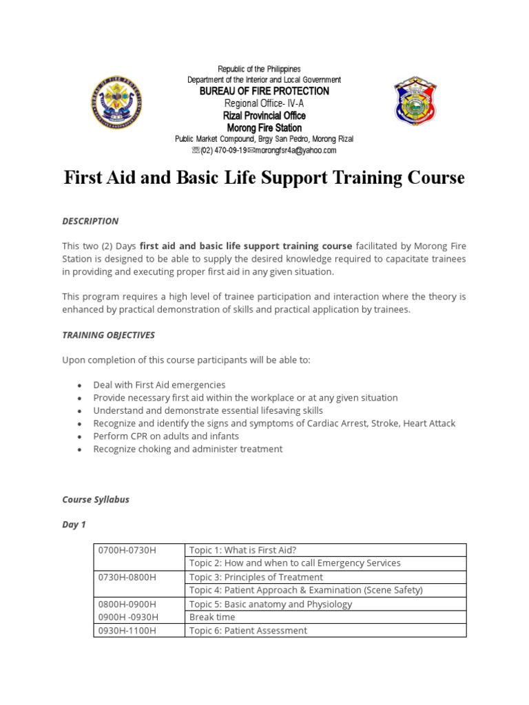 First Aid and Basic Life Support Training Course | PDF | First Aid ...