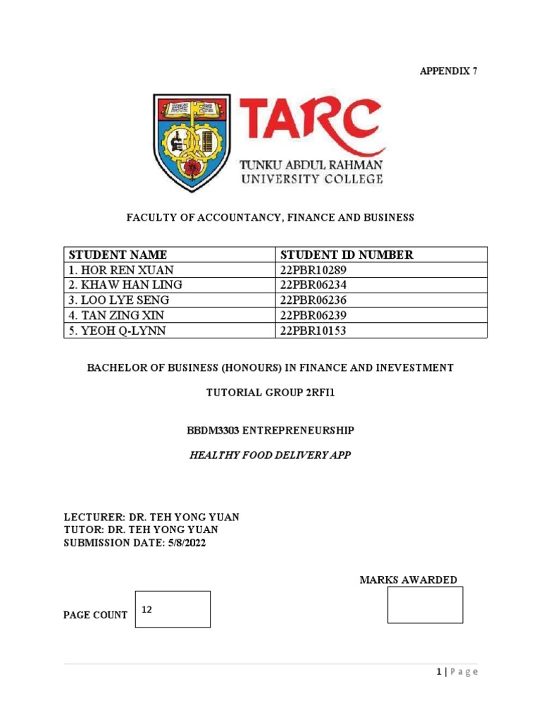 Hor Ren Xuan 2rfi1 Entrepreneurship Cw1 | PDF | Healthy Diet | Diet ...