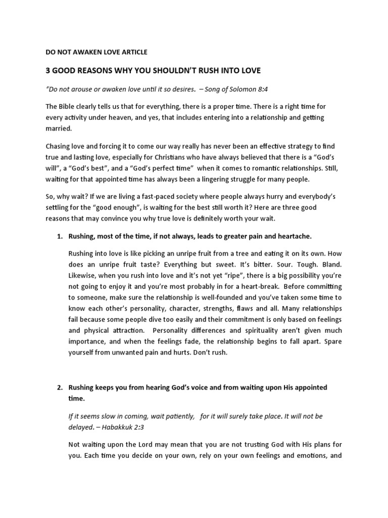 3 Good Reasons Why You Shouldnt Rush Into Love PDF Love Taste
