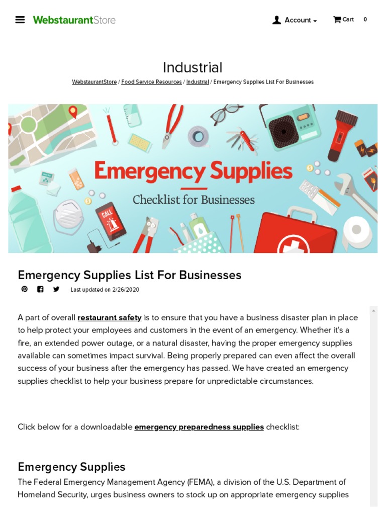 Emergency Supplies Checklist For Businesses staurantStore PDF Emergency Management