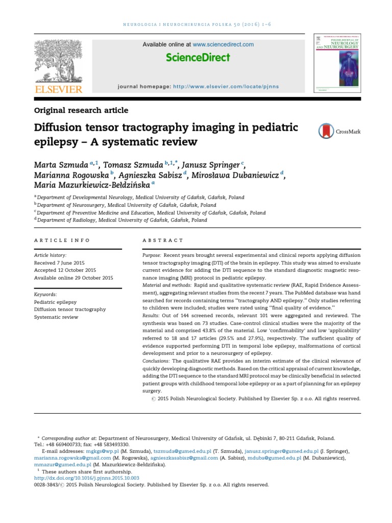DTI Imaging in Pediatric Epilepsy Review | PDF | Systematic Review ...