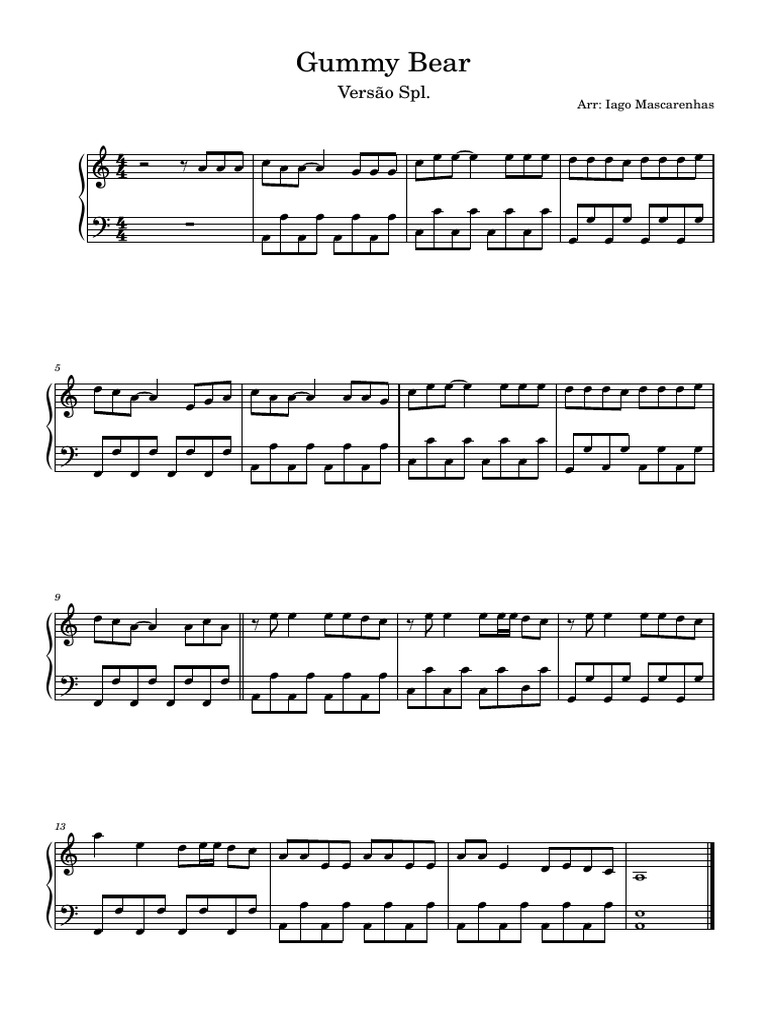 Gummy Bear Arr Piano Spl Pdf
