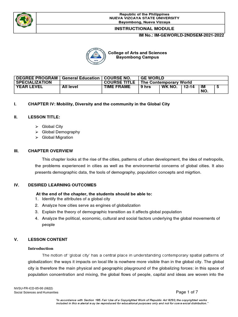 Module global city week 12 14 pdf globalization demography