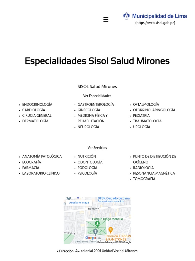 Especialidades Sisol Salud Mirones - SISOL | PDF