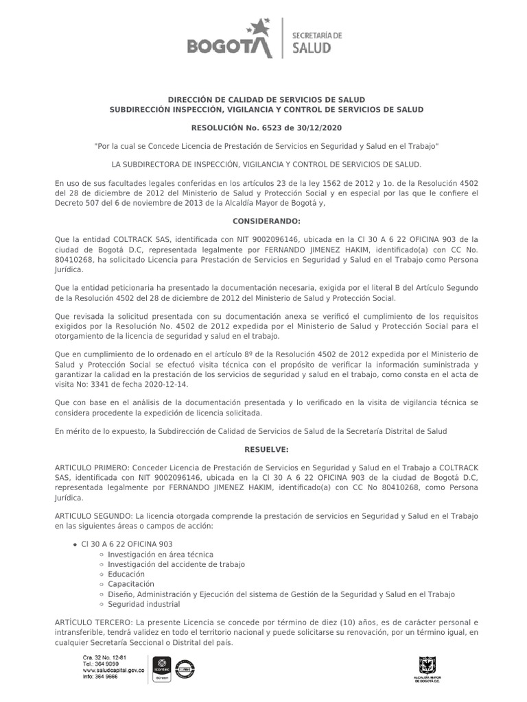 Image Result For Licencia De Seguridad Y Salud En El Trabajo Sispro