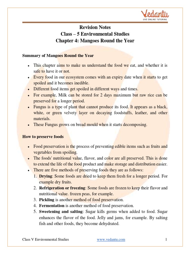 Class 5 EVS: Mangoes Round the Year Worksheet | PDF | Food Preservation ...