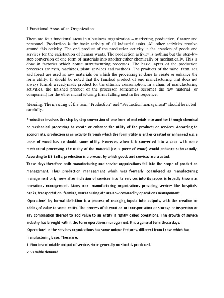 Overview of Business Functional Areas | PDF | Production Function ...