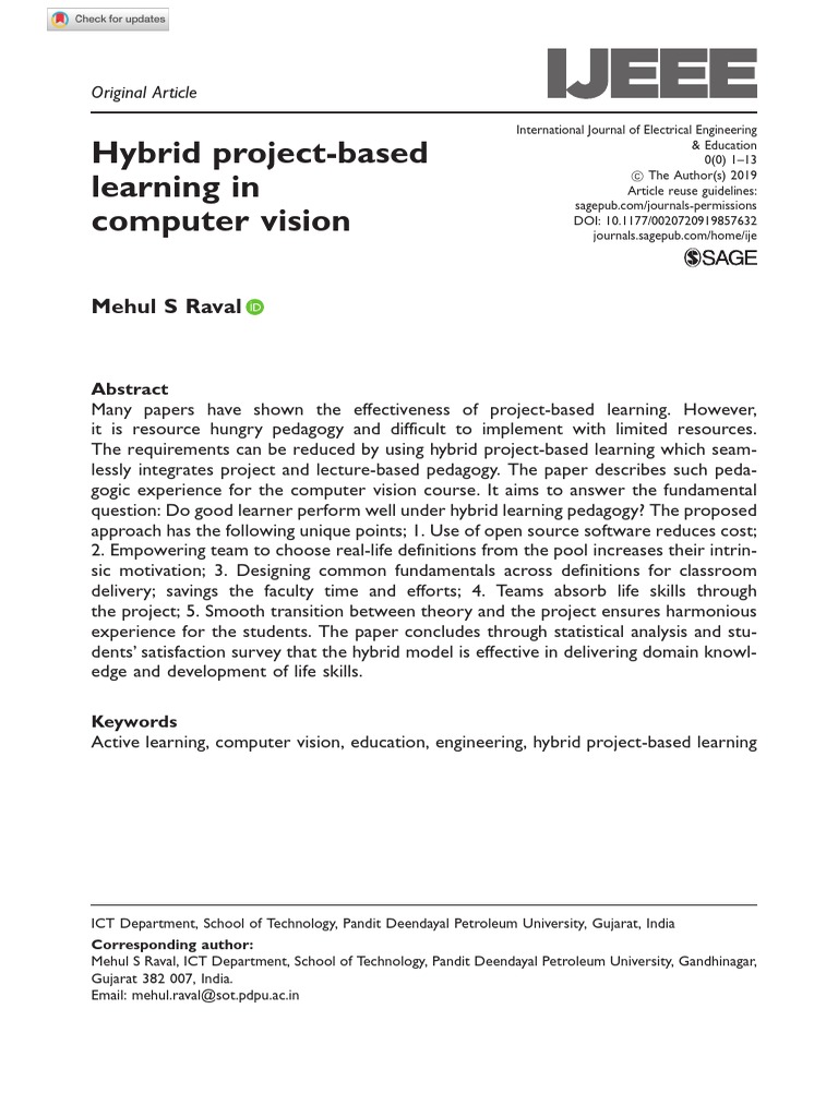 Hybrid Projet Based Learning in Computer Vision | PDF