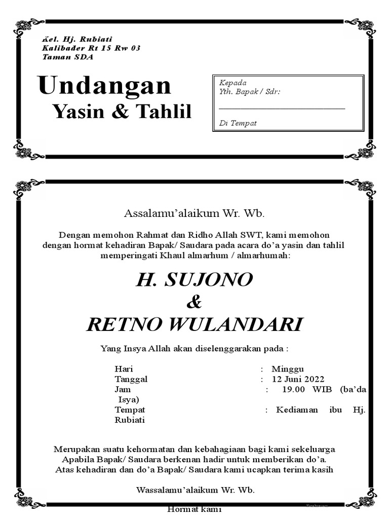 Undangan Tahlil 40 Hari 1 | PDF