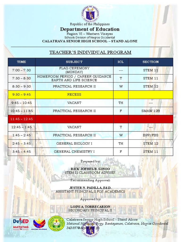 Template For Class And Teachers Individual Programs Pdf Science