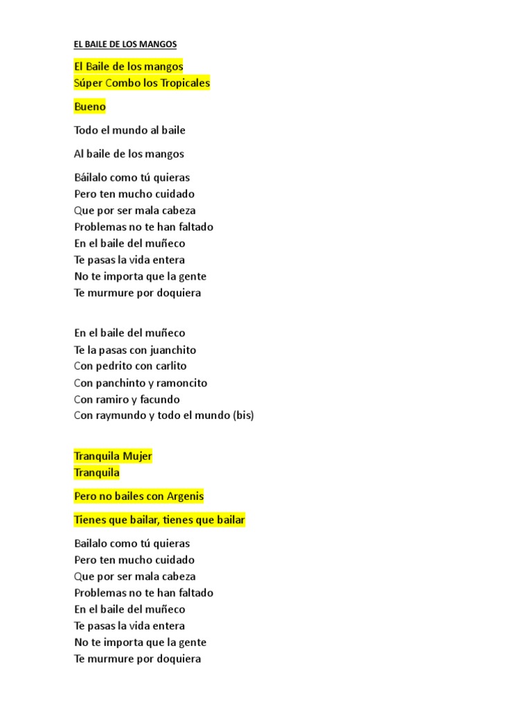 El Baile de los Mangos: Letras y Ritmo | PDF
