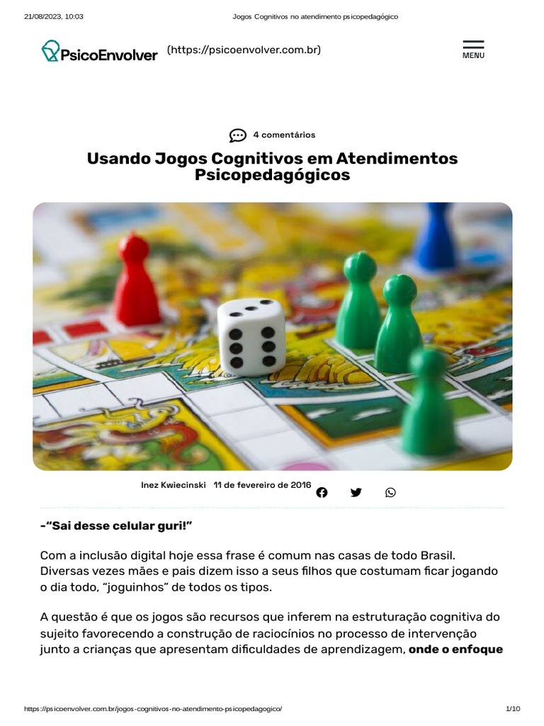 Jogos Cognitivos na Psicopedagogia | PDF | Aprendizado | Cognição