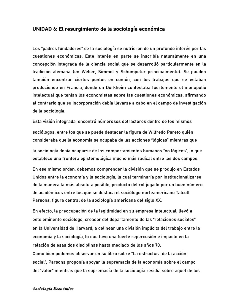 UNIDAD 6 El Resurgimiento de La Sociología Económica | PDF | Sociología ...